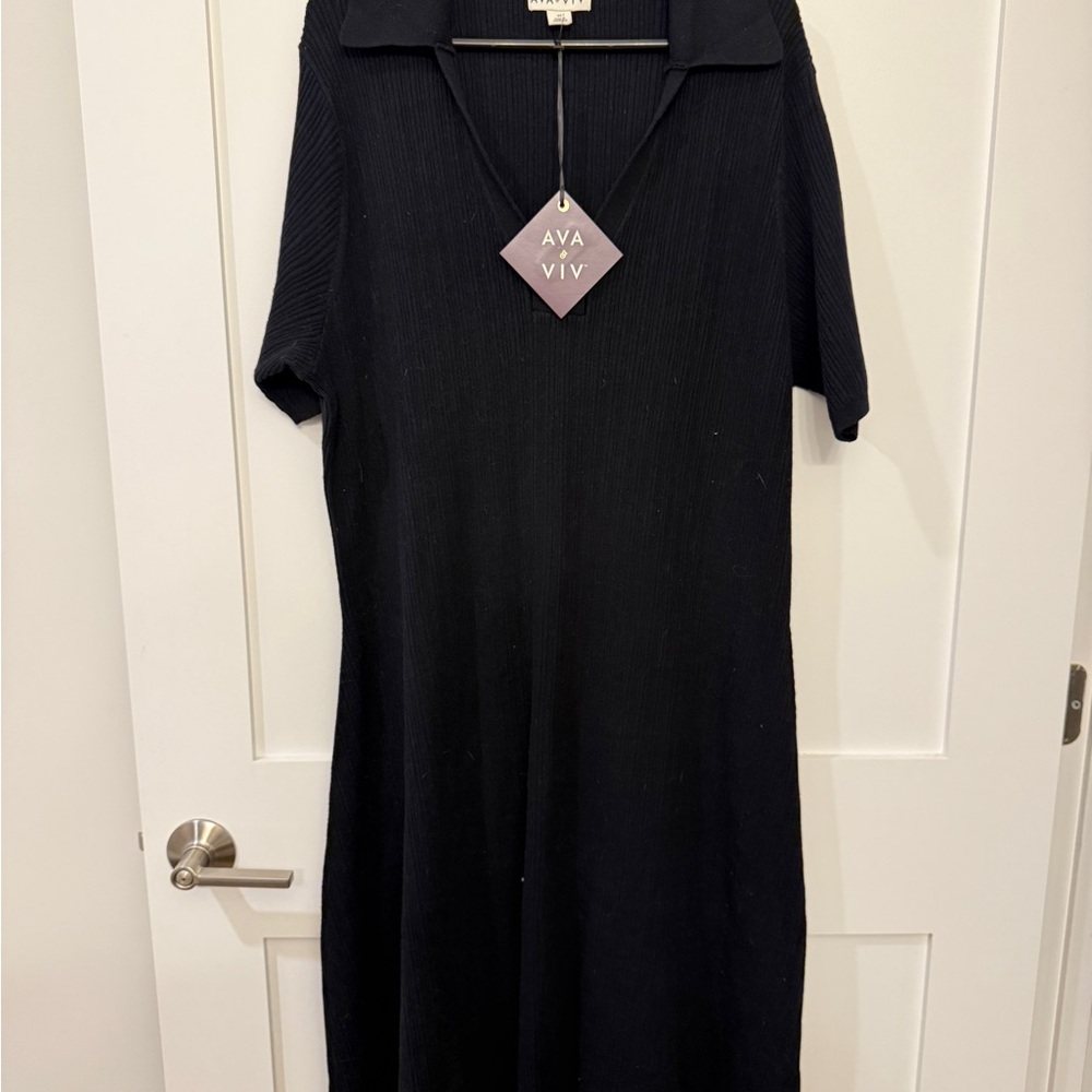 NWT Ava & Viv Black Ribbed Midi Sweater Dress with Collar - Picture 3 of 5